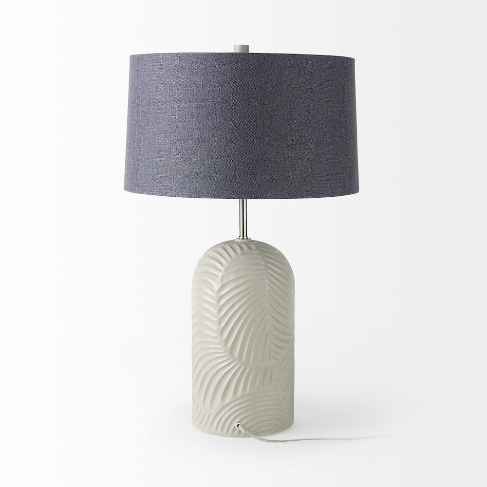Quinn 19.0L x 19.0W x 24.6H Beige Base W/Navy Fabric Shade Table Lamp. Picture 2