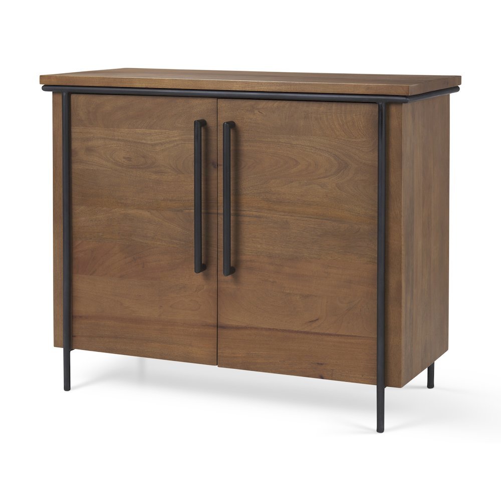 Brown Solid Wood Black Metal 2 Door Accent Cabinet. Picture 1