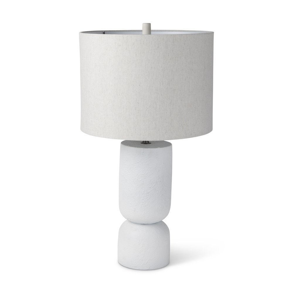 Everly  15.0L x 15.0W x 27.5H White Cement W/Beige Shade Table Lamp. Picture 1