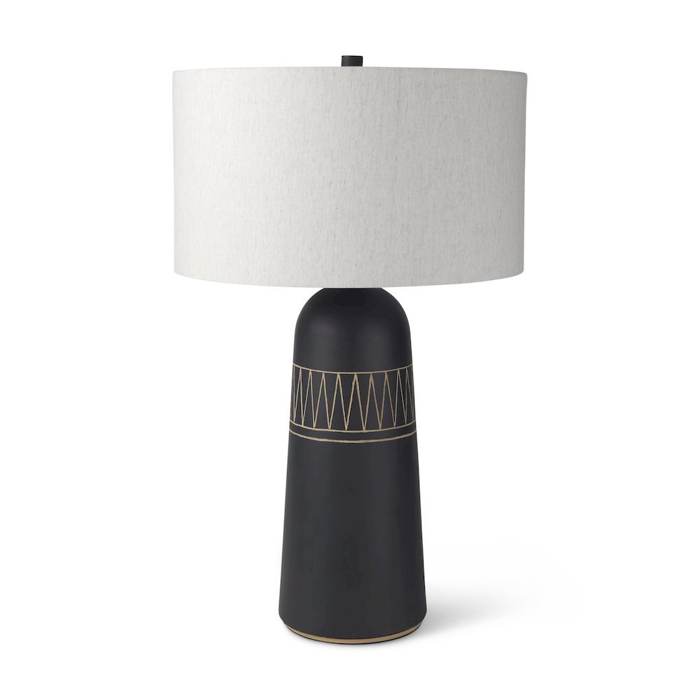 Javier 18.0L x 18.0W x 30.75H Black Base W/Cream Fabric Shade Table Lamp. Picture 1