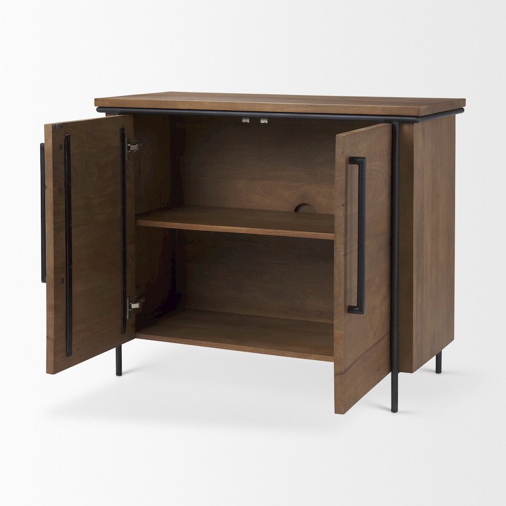 Brown Solid Wood Black Metal 2 Door Accent Cabinet. Picture 3