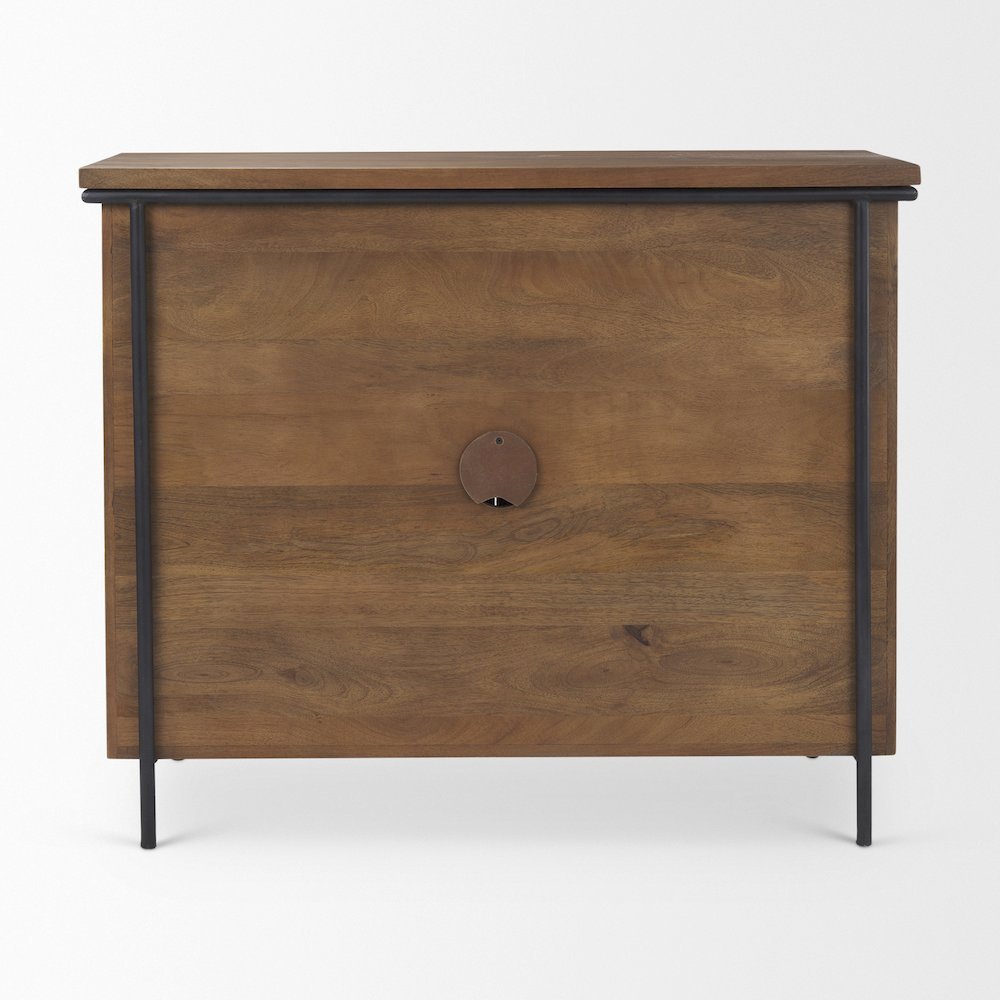 Brown Solid Wood Black Metal 2 Door Accent Cabinet. Picture 4