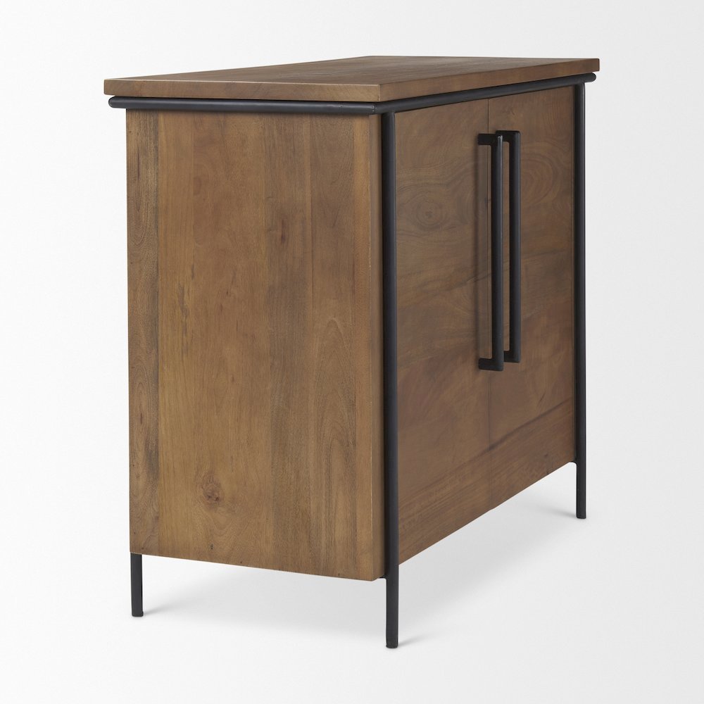 Brown Solid Wood Black Metal 2 Door Accent Cabinet. Picture 5
