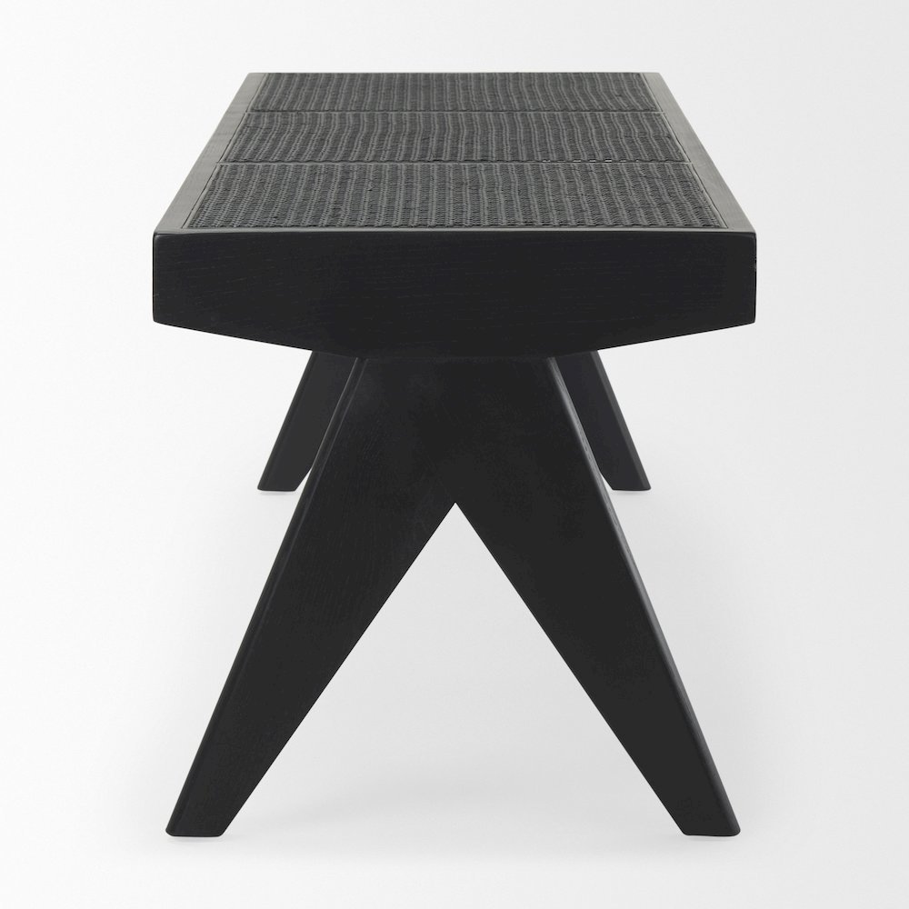 Arvin 59.1L x 17.7W x 18.1H Black Wooden Bench. Picture 2
