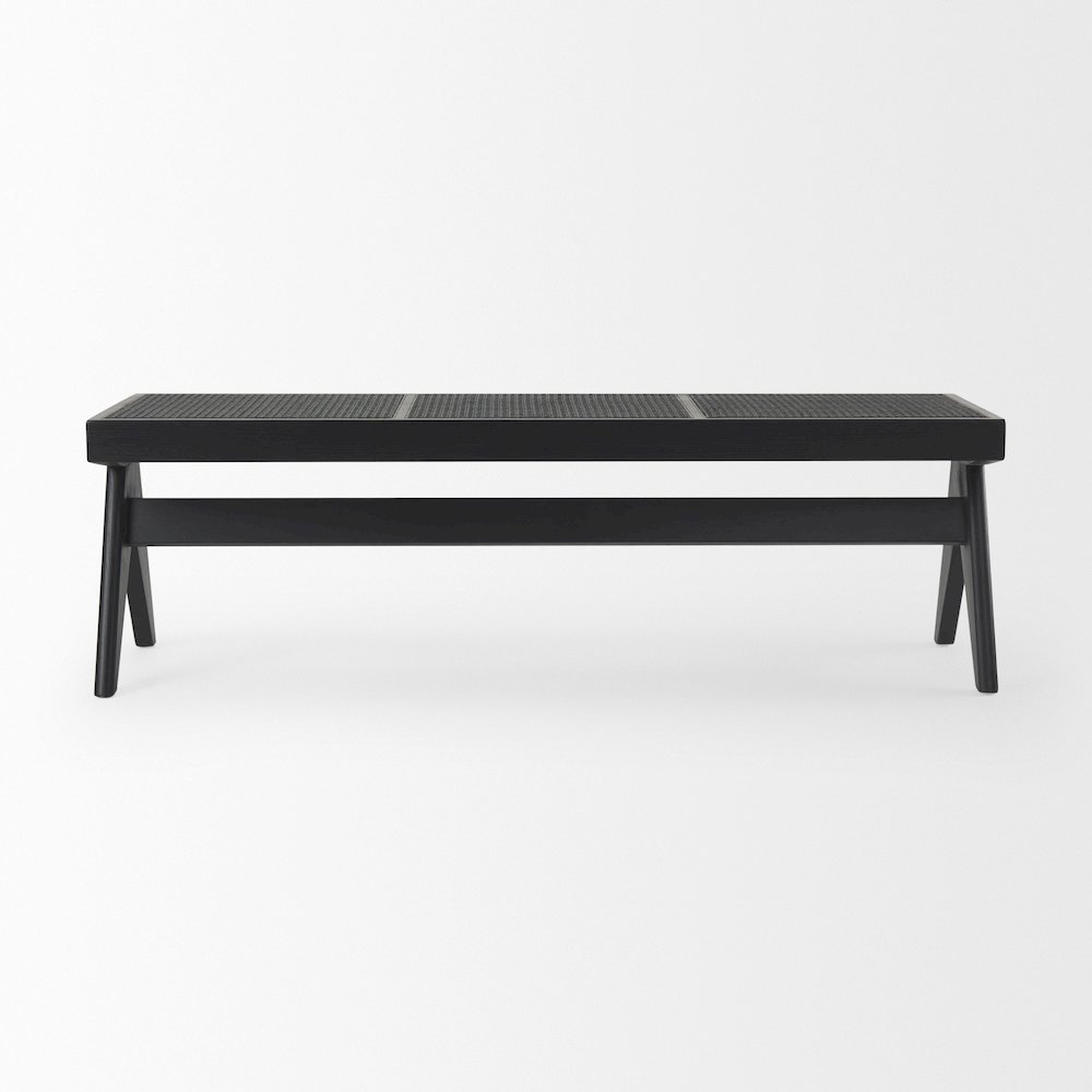 Arvin 59.1L x 17.7W x 18.1H Black Wooden Bench. Picture 3