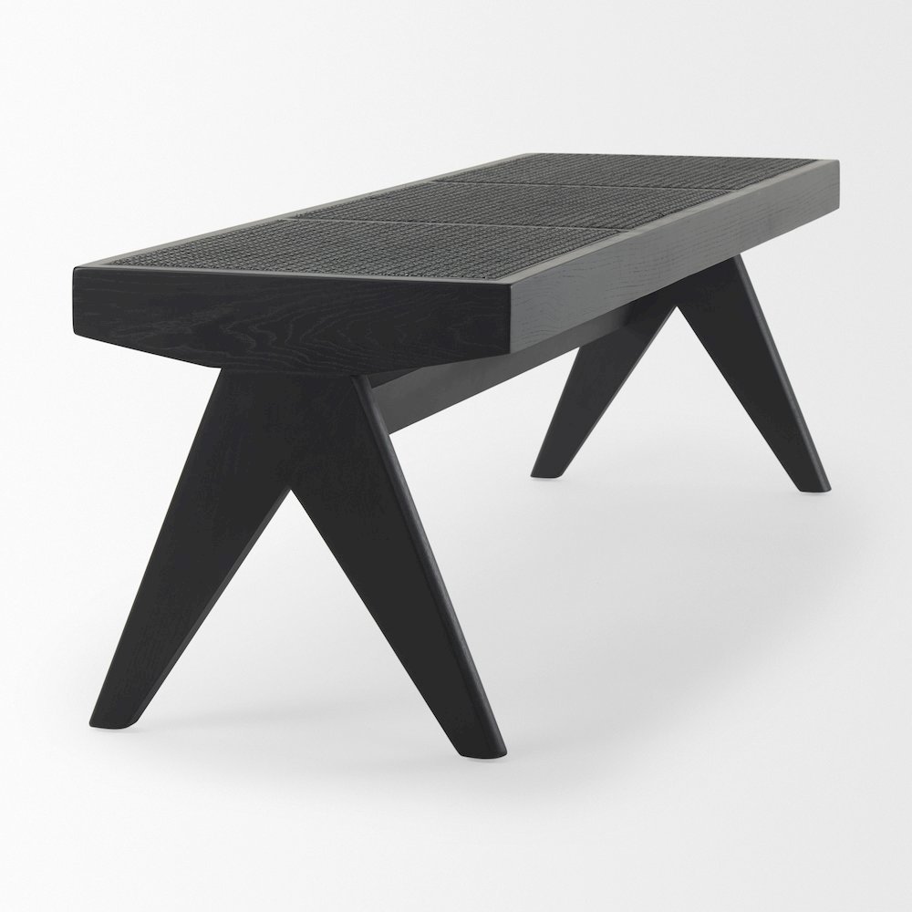 Arvin 59.1L x 17.7W x 18.1H Black Wooden Bench. Picture 4