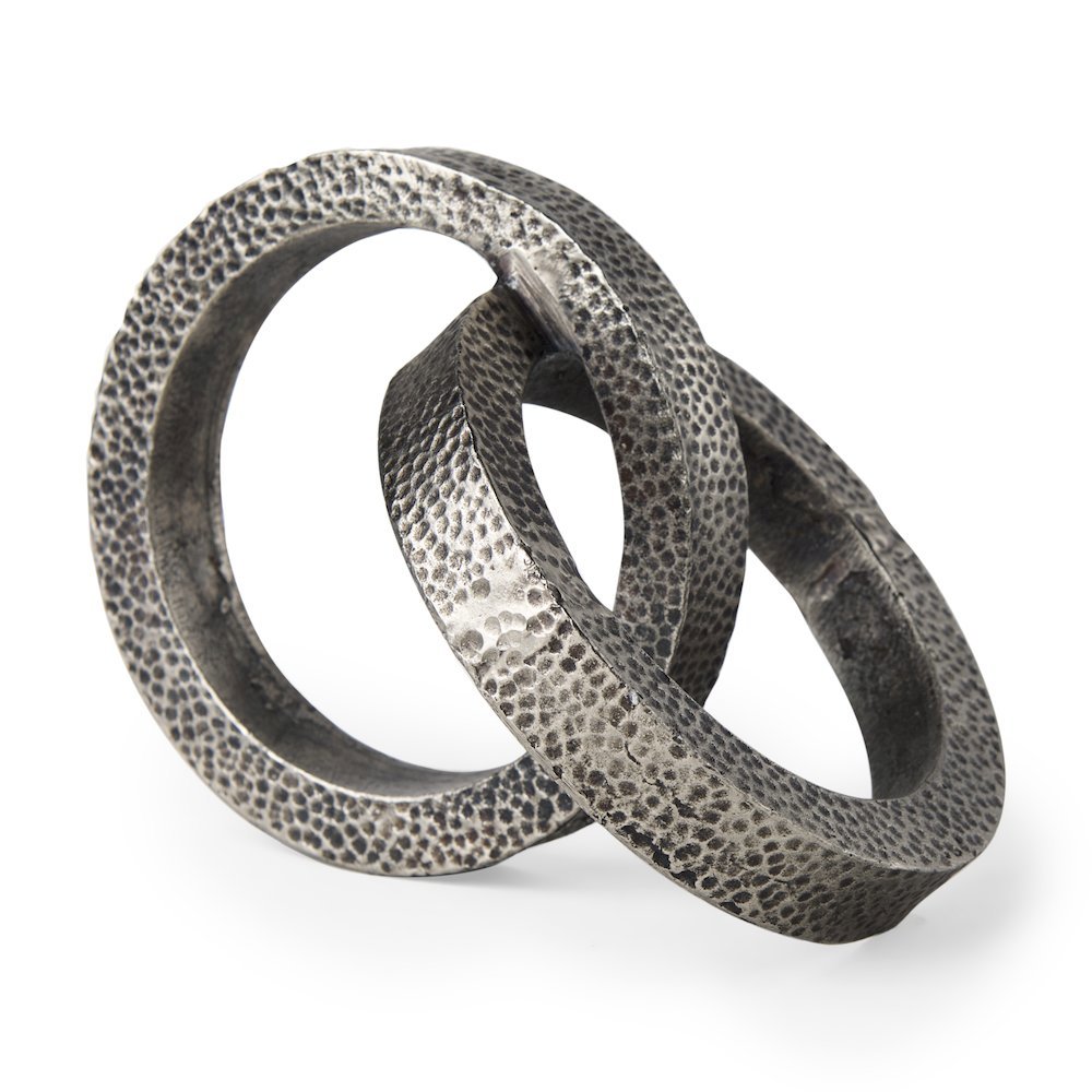 Rafiki Two Blackened Silver Hammered Finish Metal Conjoined Circles. Picture 1