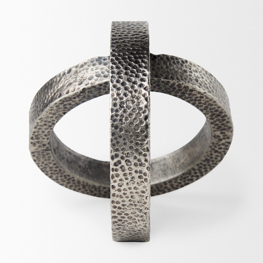 Rafiki Two Blackened Silver Hammered Finish Metal Conjoined Circles. Picture 3