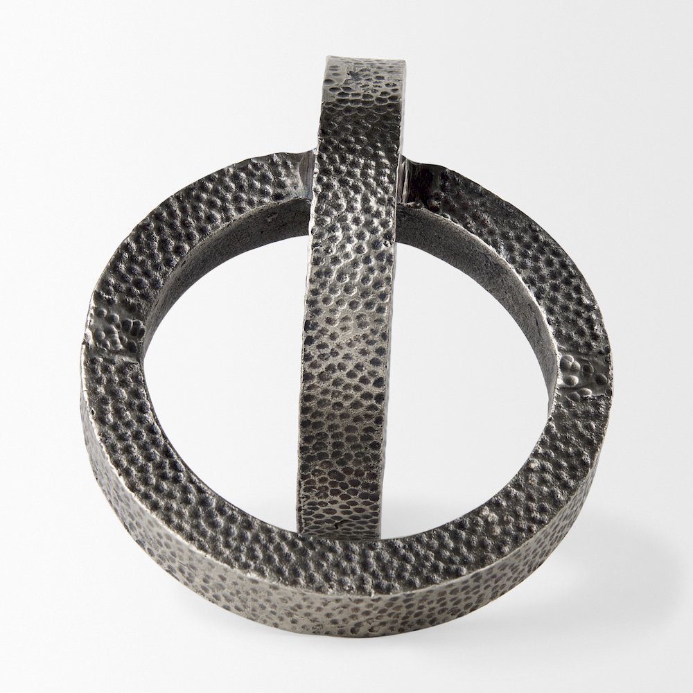 Rafiki Two Blackened Silver Hammered Finish Metal Conjoined Circles. Picture 4