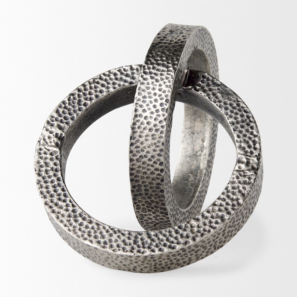 Rafiki Two Blackened Silver Hammered Finish Metal Conjoined Circles. Picture 5