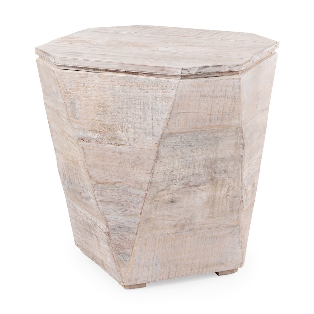 Esagono Octagonal Reclaimed Wood End/Side Table w/ Storage. Picture 1