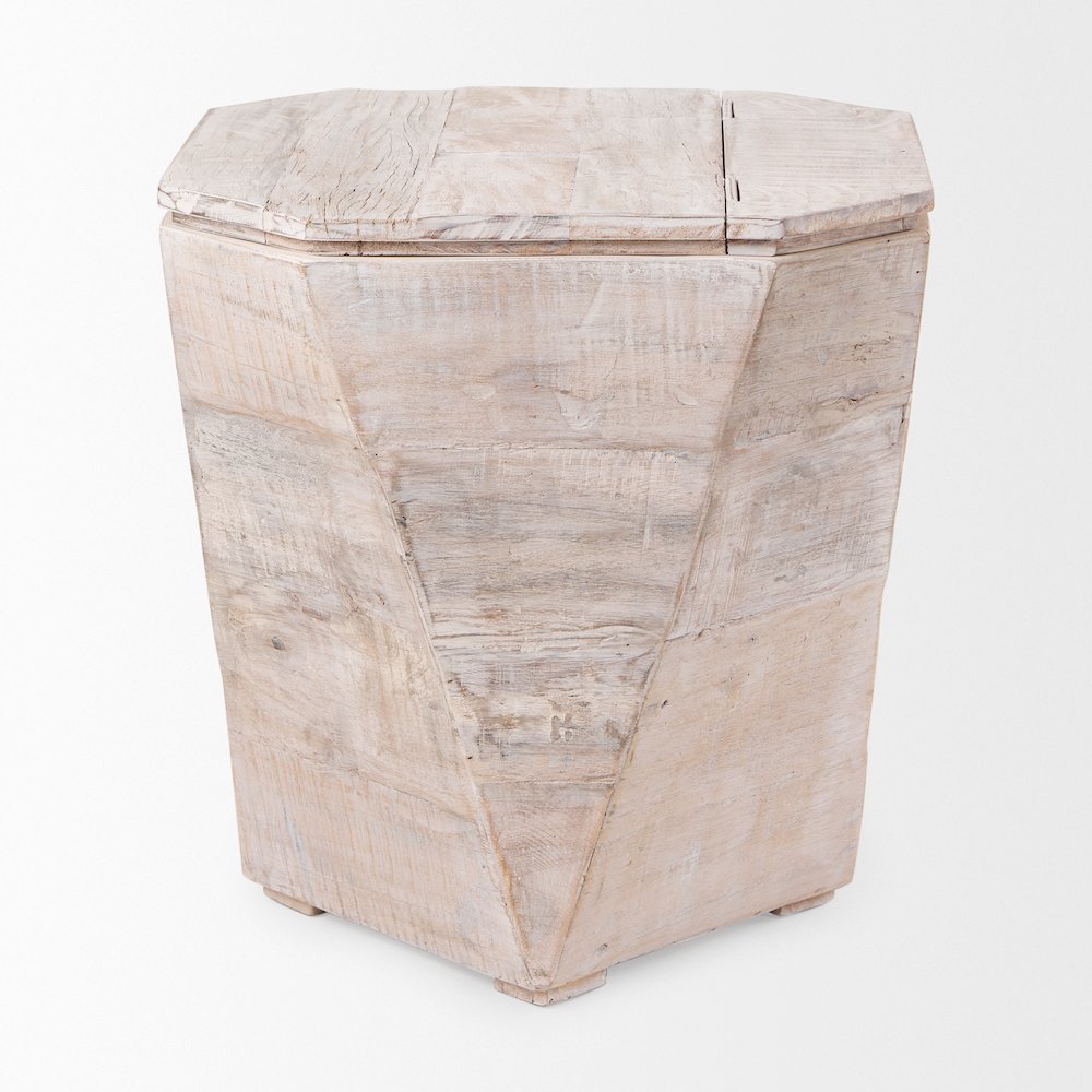 Esagono Octagonal Reclaimed Wood End/Side Table w/ Storage. Picture 2