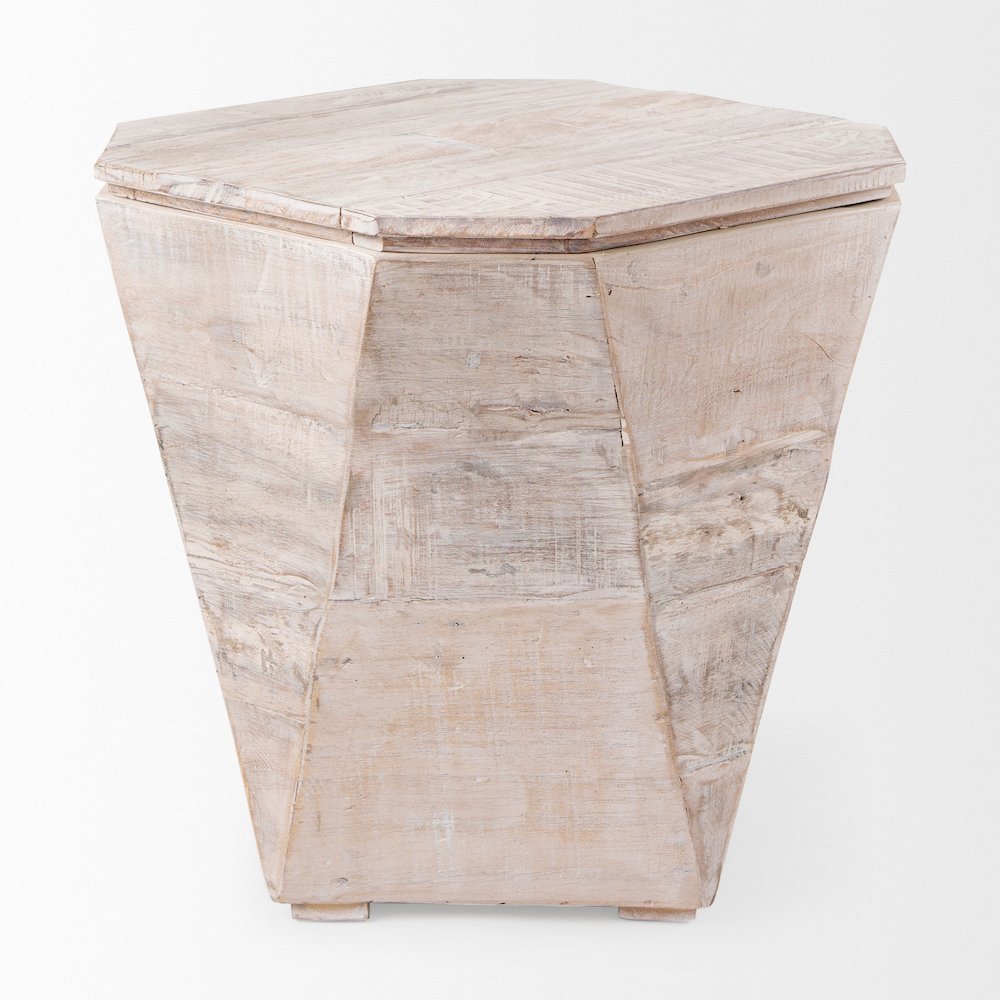Esagono Octagonal Reclaimed Wood End/Side Table w/ Storage. Picture 3
