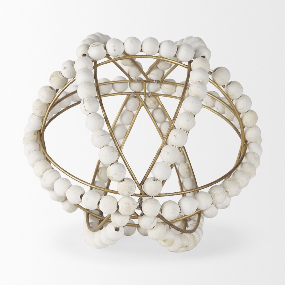 Espanlade II Large 11L x 11W White Wooden Beaded Orb. Picture 3