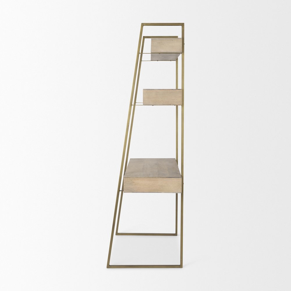 Cordell  42.0L x 25.0W x 78.0H Light Brown Wood W/Gold Metal Office Desk. Picture 2