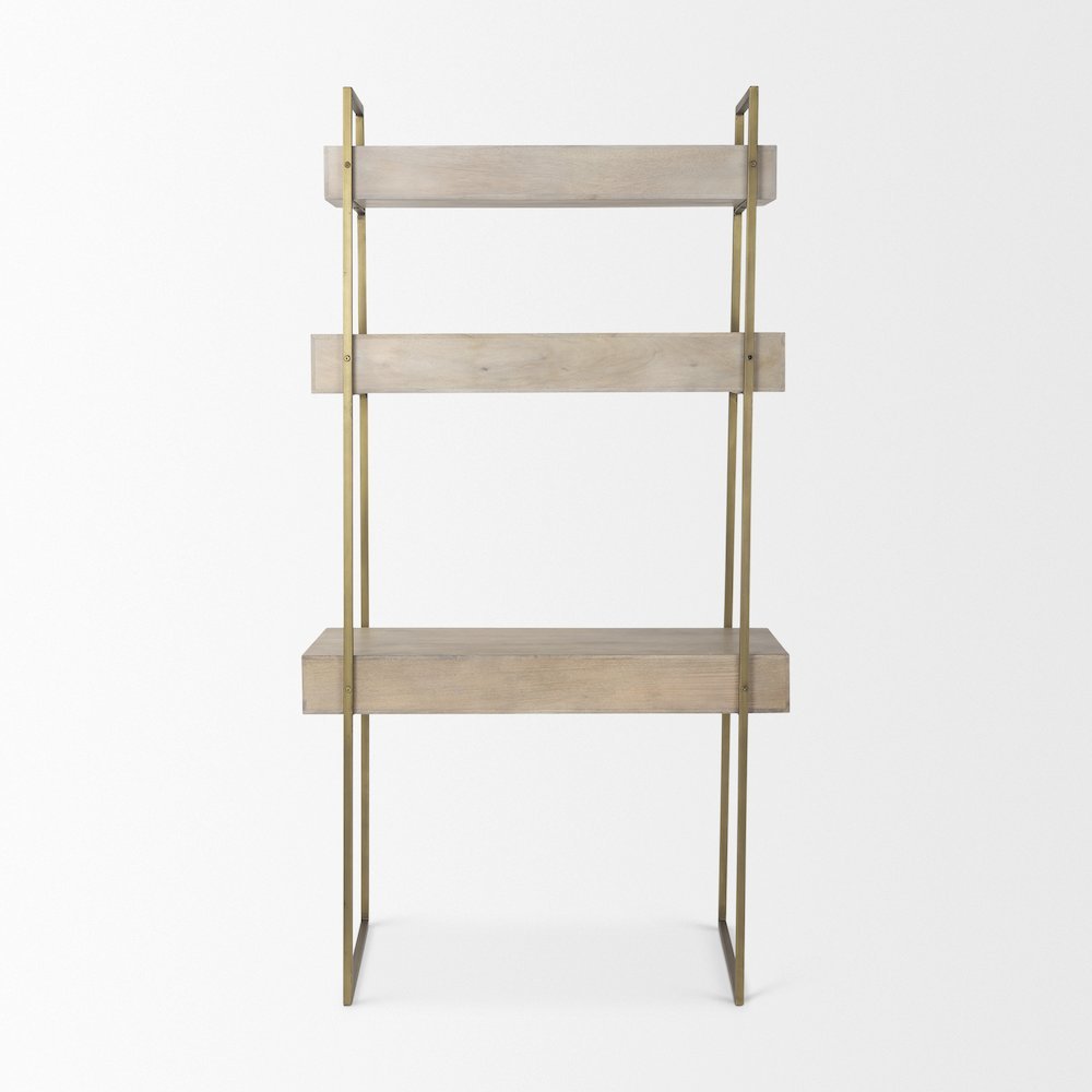 Cordell  42.0L x 25.0W x 78.0H Light Brown Wood W/Gold Metal Office Desk. Picture 3