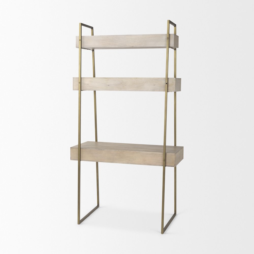 Cordell  42.0L x 25.0W x 78.0H Light Brown Wood W/Gold Metal Office Desk. Picture 4