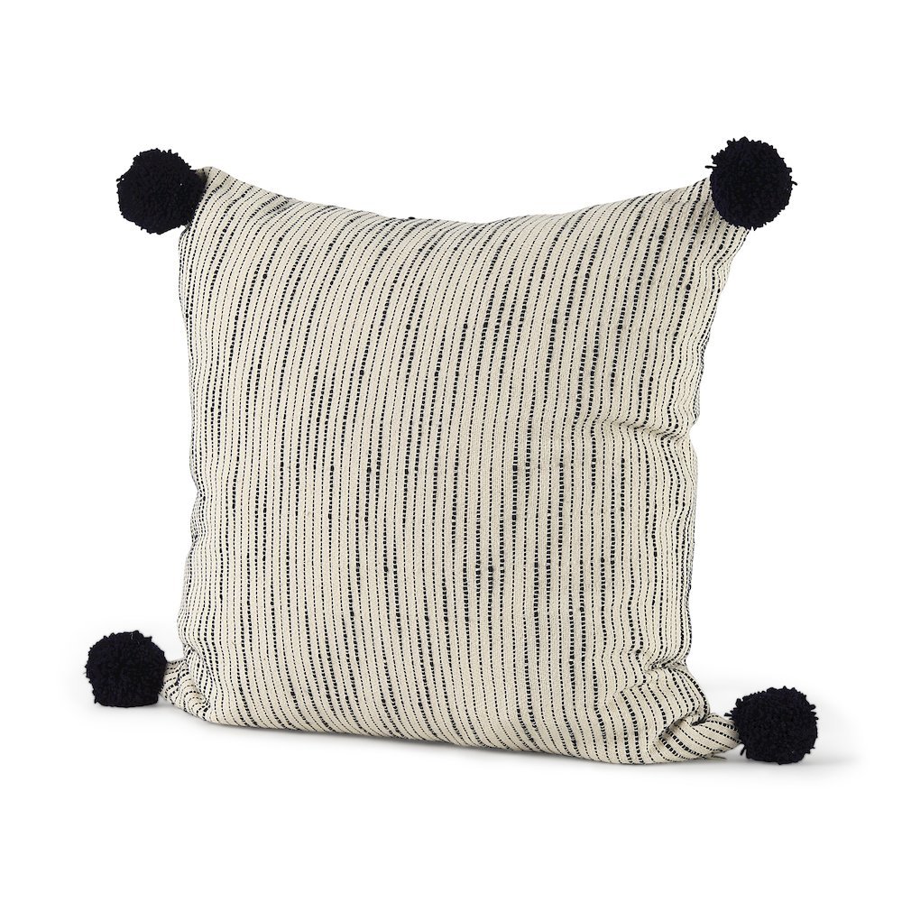 Krystal 18 x 18 Cream/Black Pom Pom Decorative Pillow Cover. Picture 1