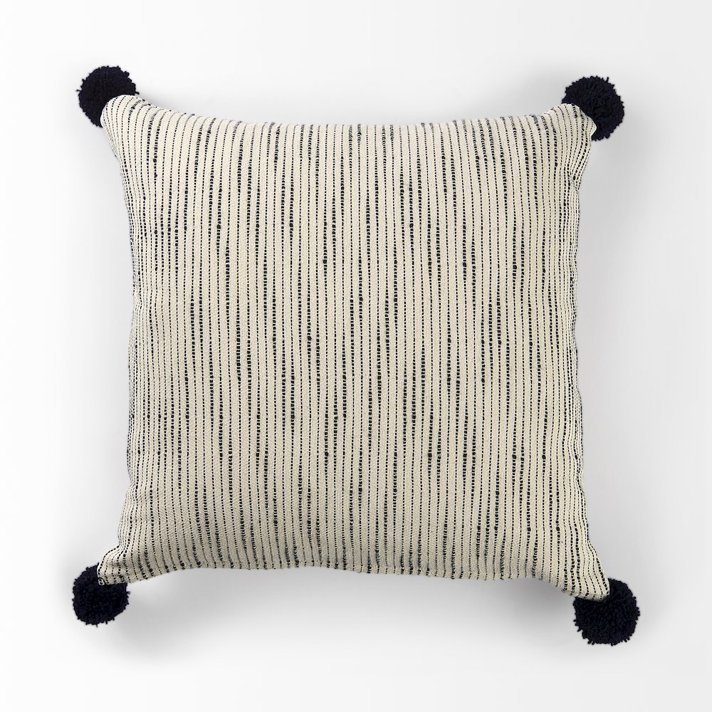 Krystal 18 x 18 Cream/Black Pom Pom Decorative Pillow Cover. Picture 4