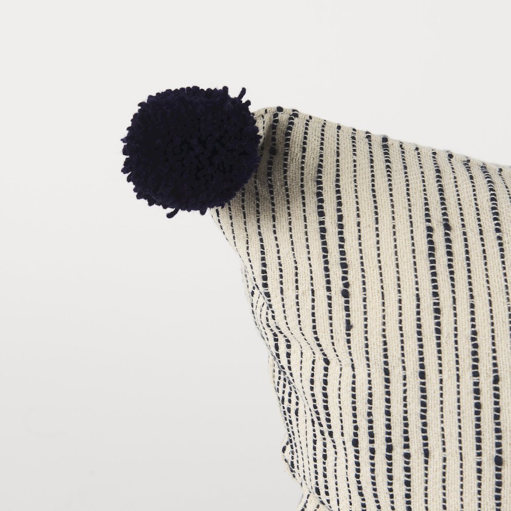 Krystal 18 x 18 Cream/Black Pom Pom Decorative Pillow Cover. Picture 5