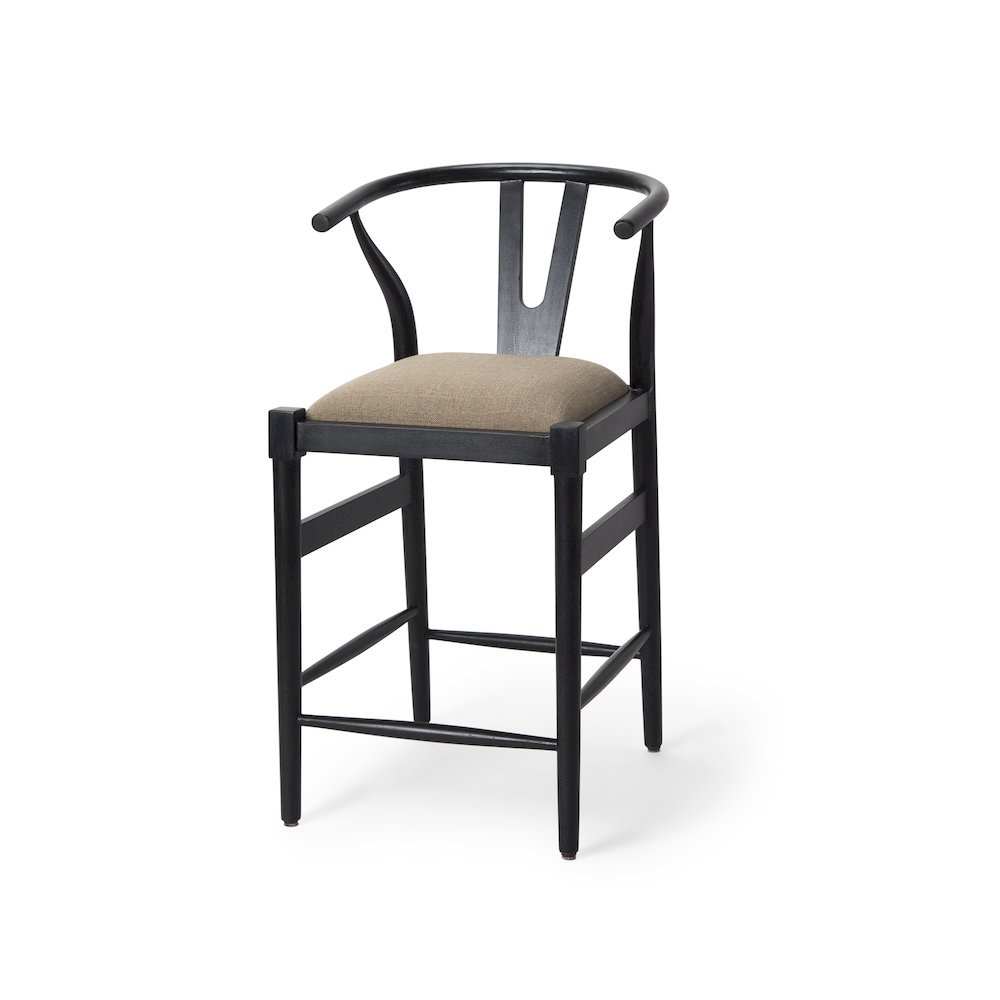 Trixie Black Wood Frame w/ Gray Upholstered Seat Counter Stool. Picture 1