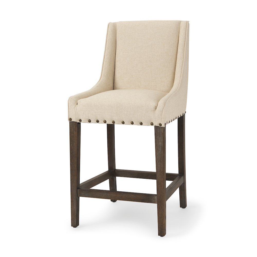 Kensington Cream Fabric Seat Brown Wood Frame Counter Stool. Picture 1
