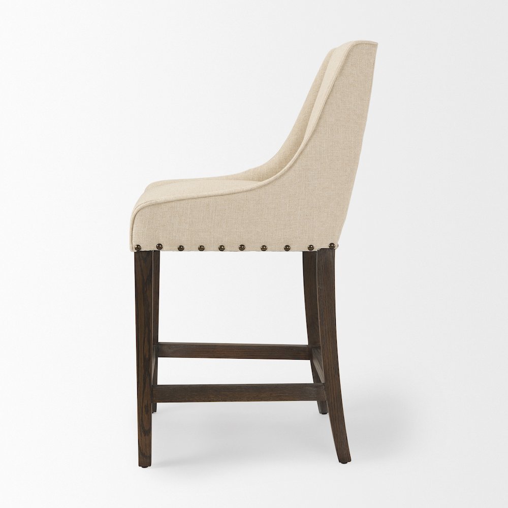 Kensington Cream Fabric Seat Brown Wood Frame Counter Stool. Picture 2