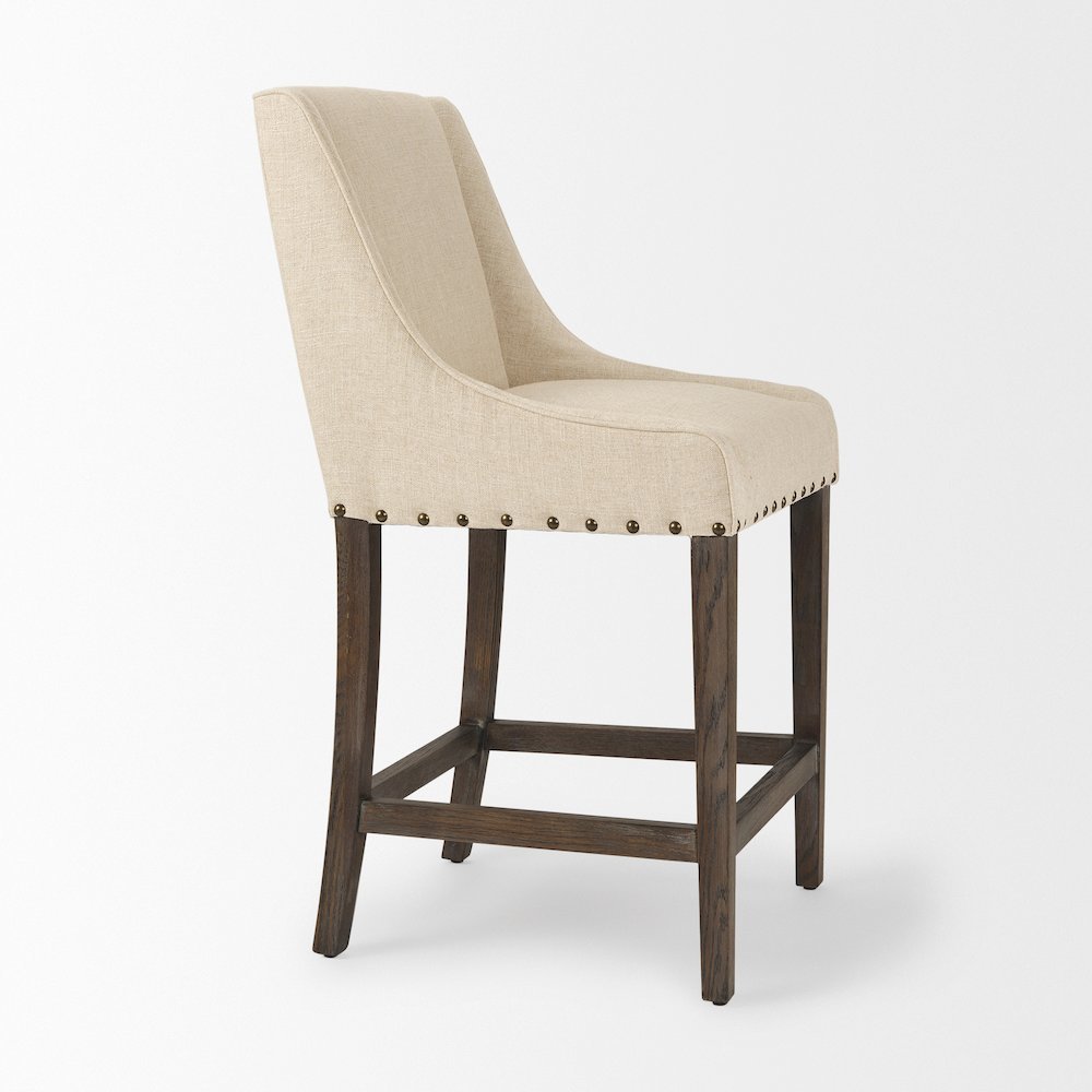 Kensington Cream Fabric Seat Brown Wood Frame Counter Stool. Picture 5