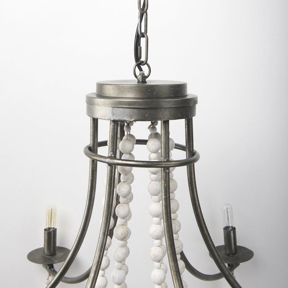 Selma White Wood Bead and Metal Chandelier. Picture 4