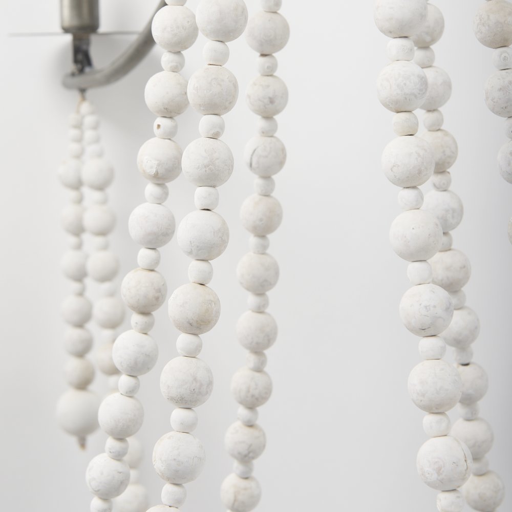 Selma White Wood Bead and Metal Chandelier. Picture 5