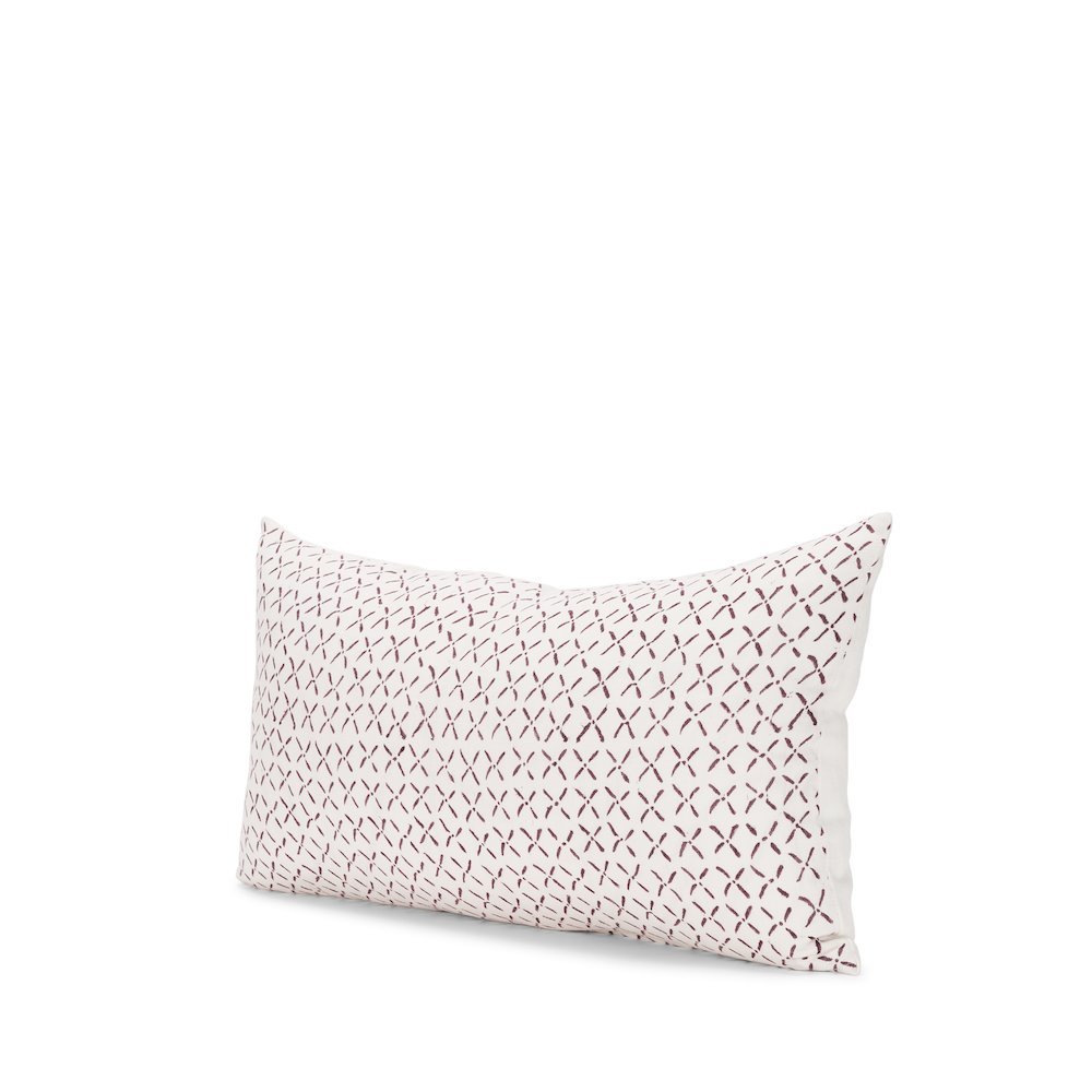 Jayden Cream w/ Merlot Print Linen Lumbar Decorative Pillow Cover. Picture 1