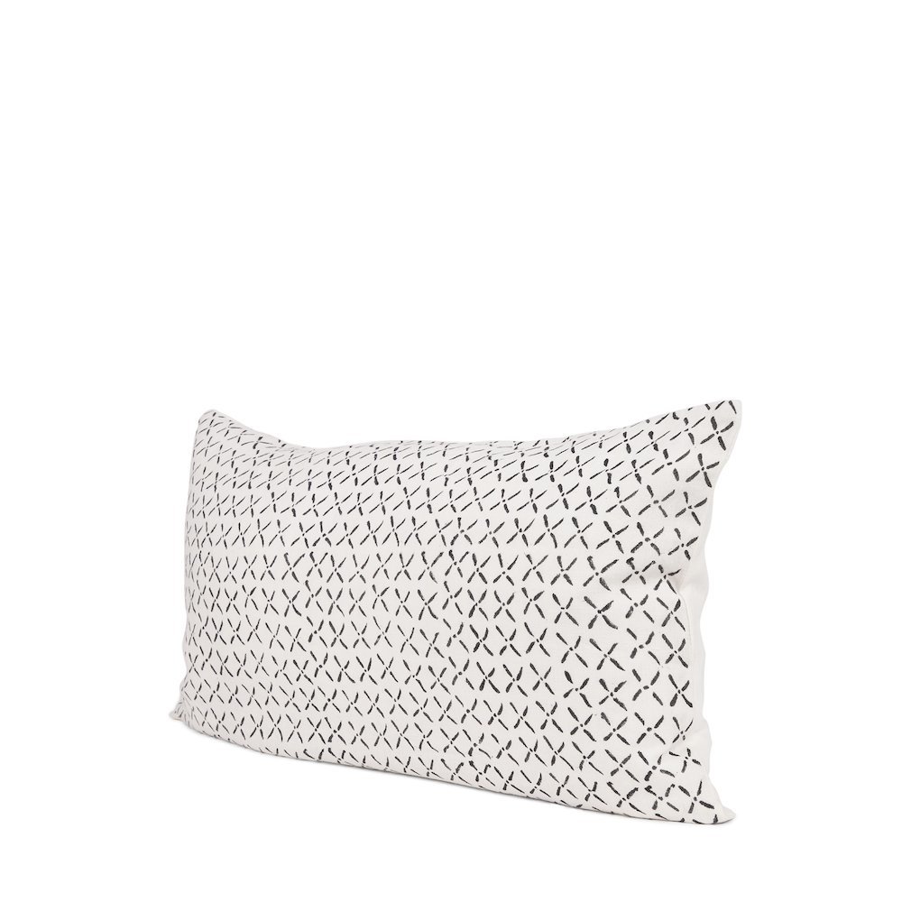 Jayden Cream w/ Black Print Linen Lumbar Decorative Pillow Cover. Picture 1