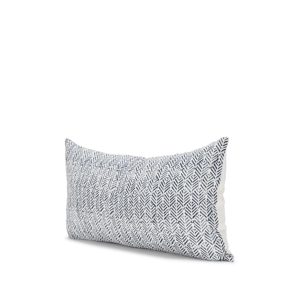 Janelle Cream w/ Indigo Print Linen Lumbar Decorative Pillow Cover. Picture 1