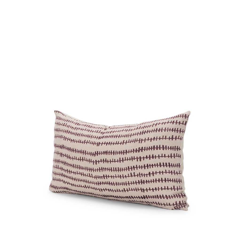 Jenna Beige w/ Merlot Print Linen Lumbar Decorative Pillow Cover. Picture 1