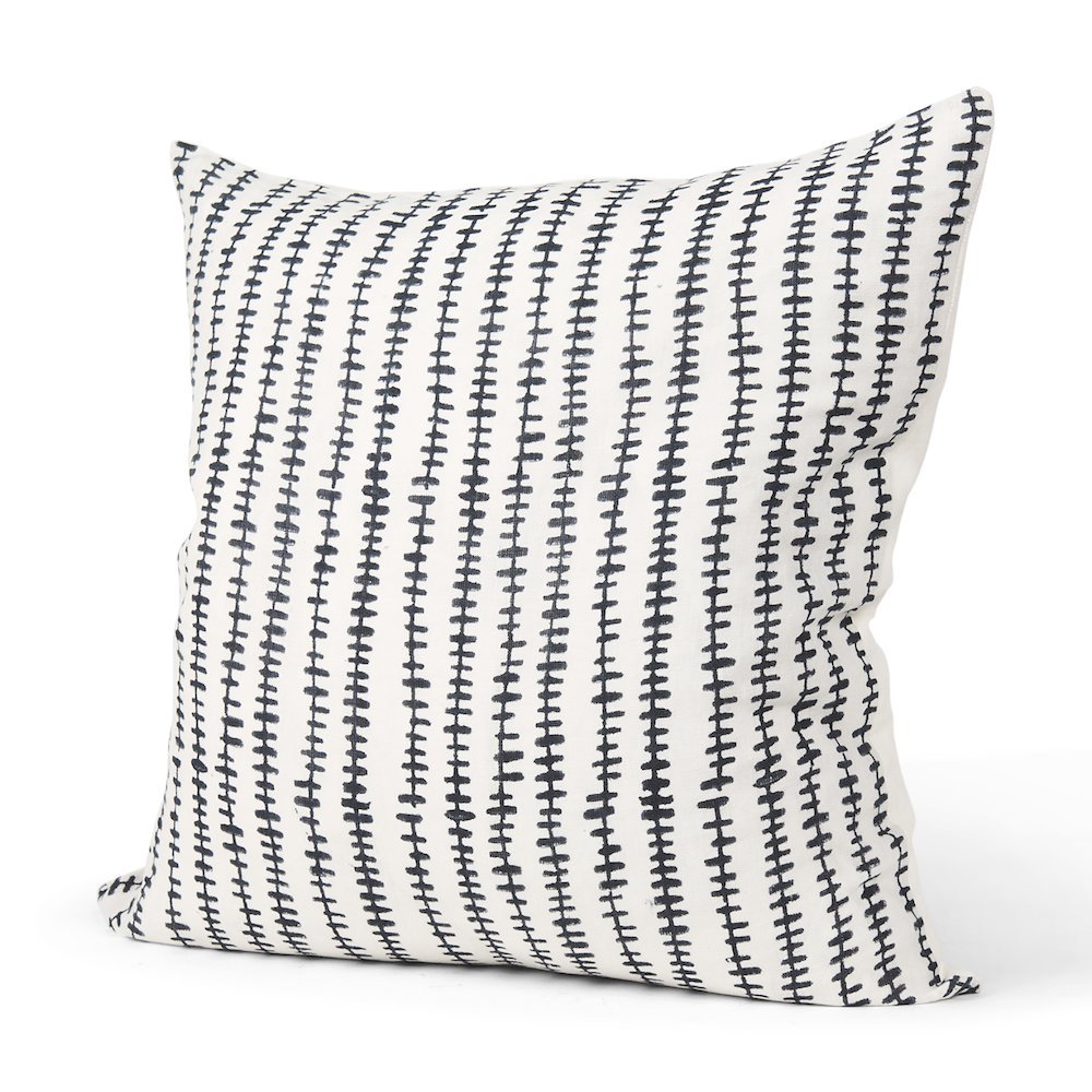 Jenna Cream w/ Black Print Linen Square Decorative Pillow Cover. Picture 1