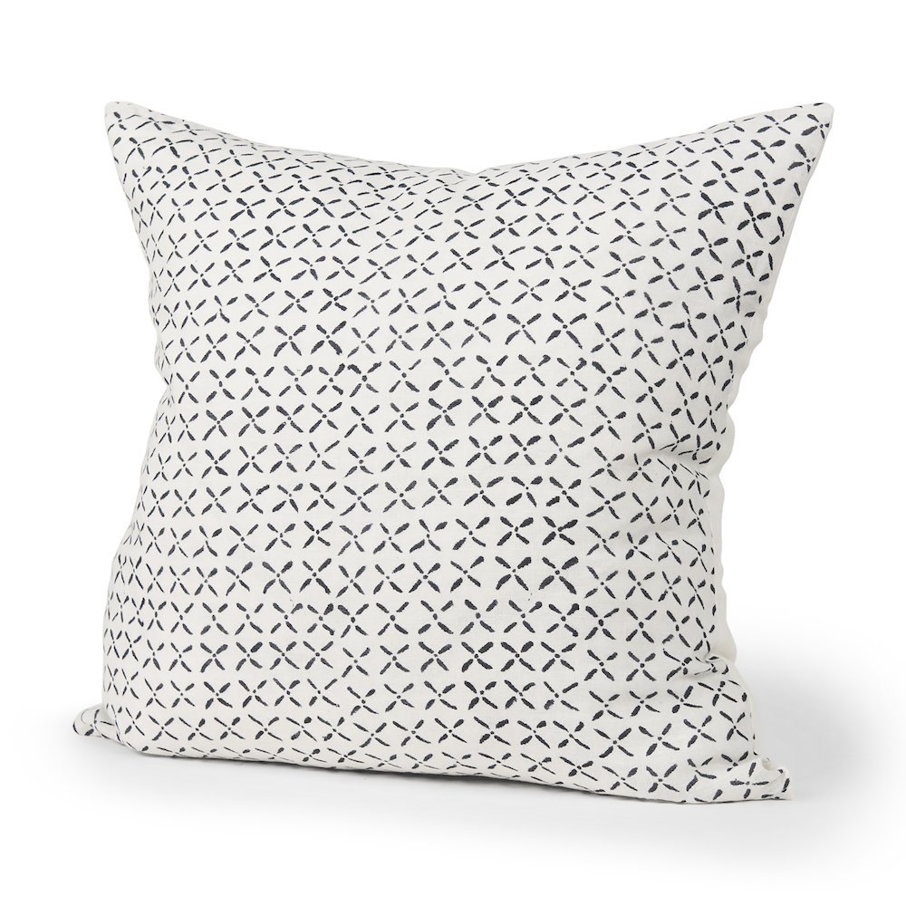 Jayden Cream w/ Black Print Linen Square Decorative Pillow Cover. Picture 1