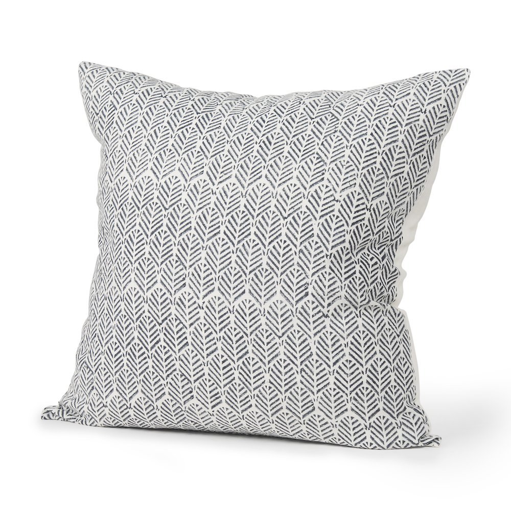Jennelle Cream w/ Indigo Print Linen Square Decorative Pillow Cover. Picture 1