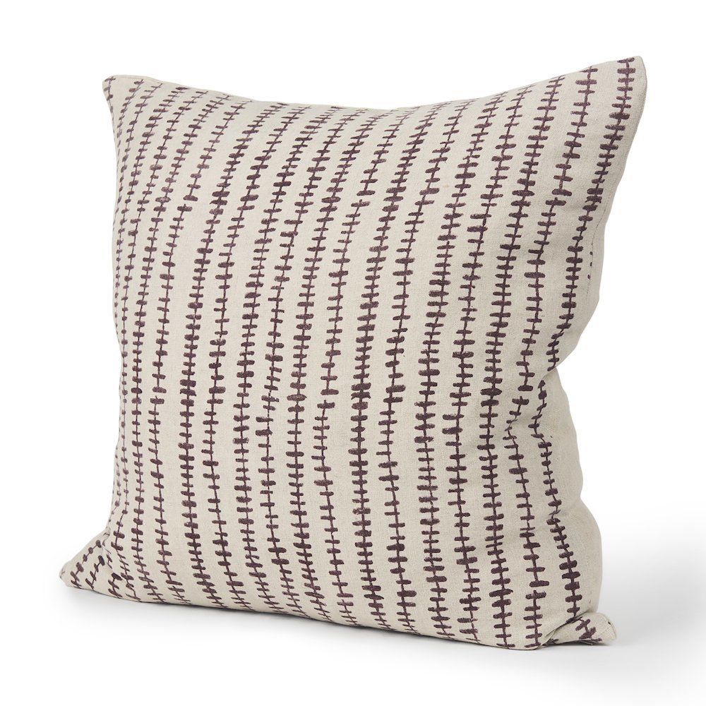 Jenna Beige w/ Merlot Print Linen Square Decorative Pillow Cover. Picture 1