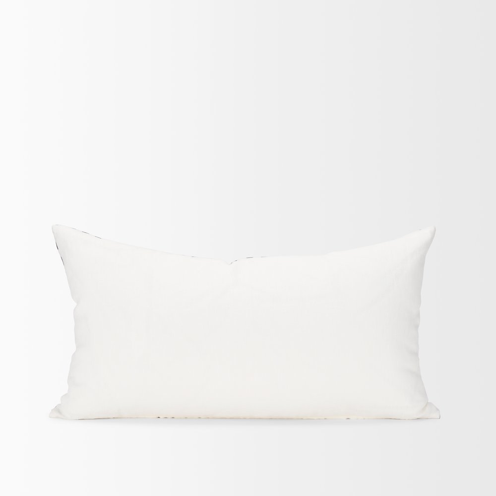 Jolie Cream w/ Black Print Linen Lumbar Decorative Pillow Cover. Picture 3