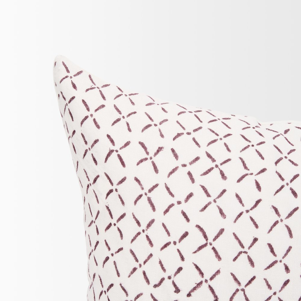 Jayden Cream w/ Merlot Print Linen Lumbar Decorative Pillow Cover. Picture 4