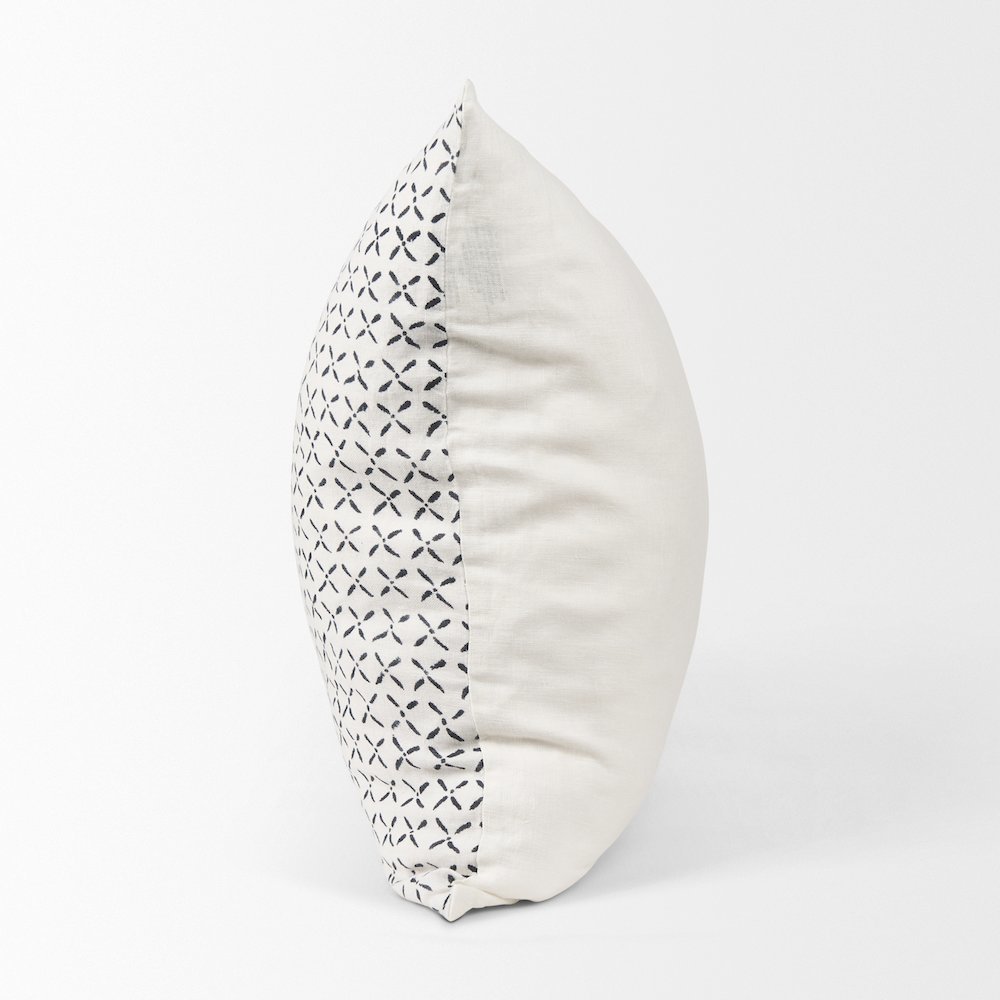 Jayden Cream w/ Black Print Linen Square Decorative Pillow Cover. Picture 3