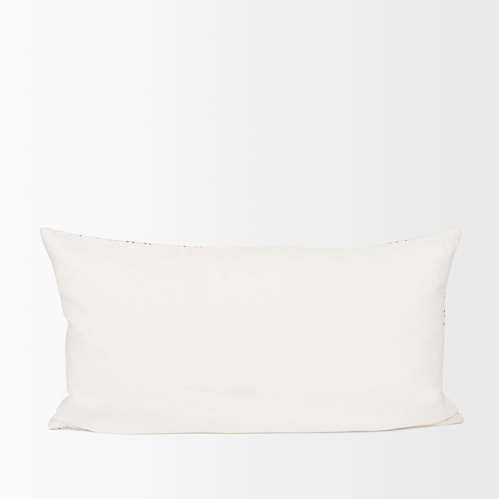 Jayden Cream w/ Black Print Linen Lumbar Decorative Pillow Cover. Picture 3
