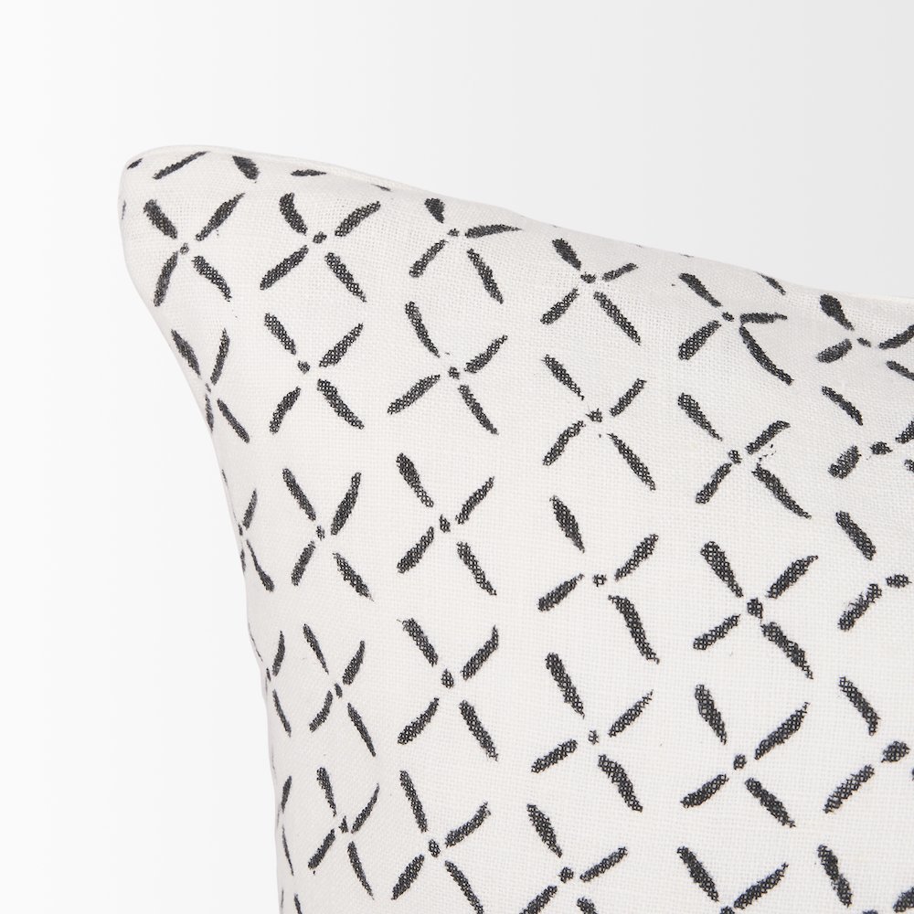 Jayden Cream w/ Black Print Linen Lumbar Decorative Pillow Cover. Picture 4