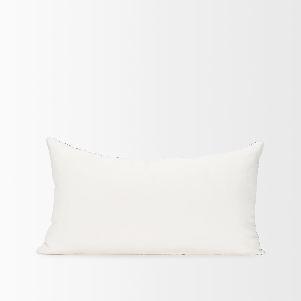 Janelle Cream w/ Indigo Print Linen Lumbar Decorative Pillow Cover. Picture 3