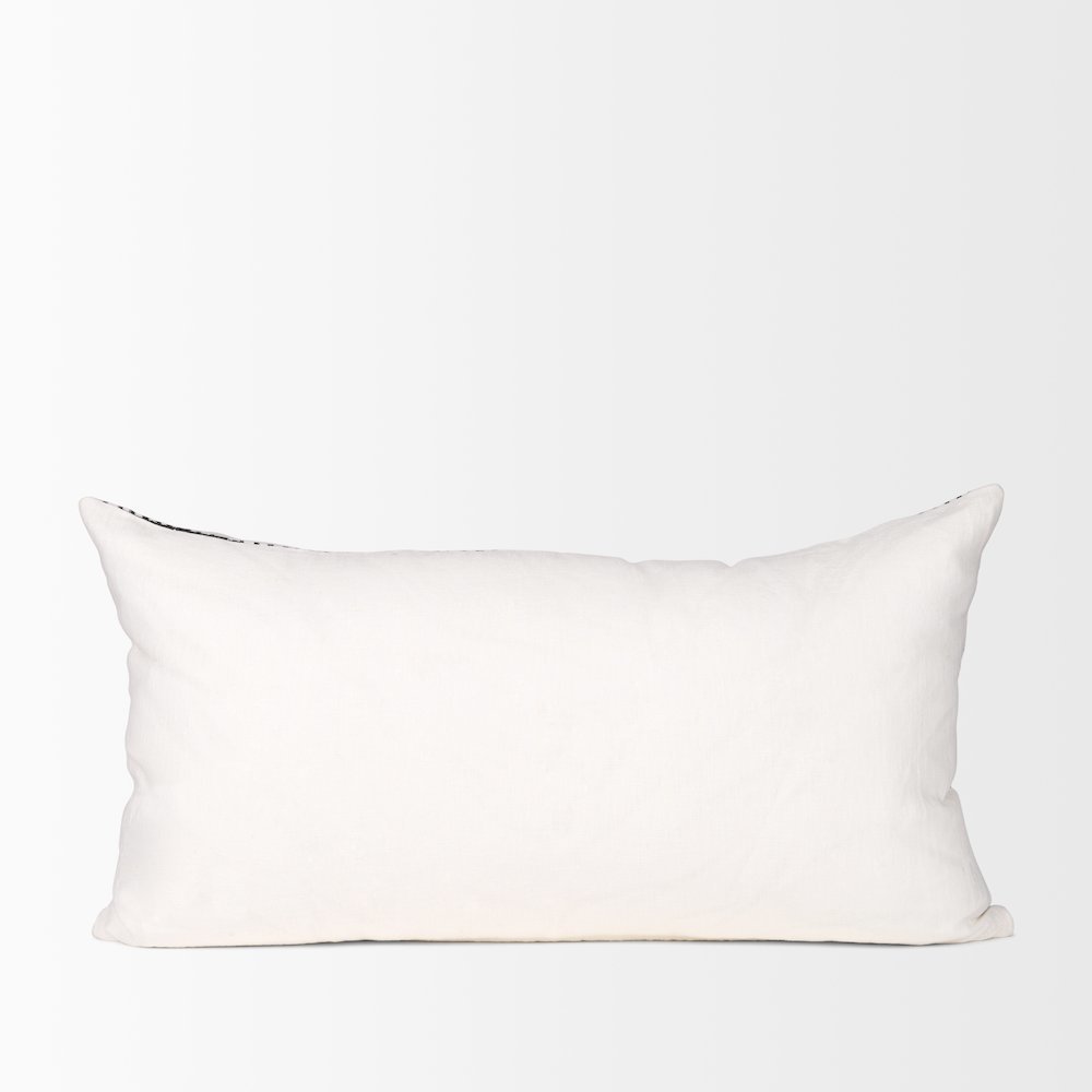 Jenna Cream w/ Black Print Linen Lumbar Decorative Pillow Cover. Picture 4