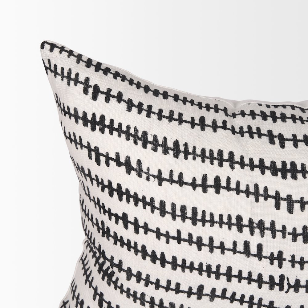 Jenna Cream w/ Black Print Linen Lumbar Decorative Pillow Cover. Picture 5