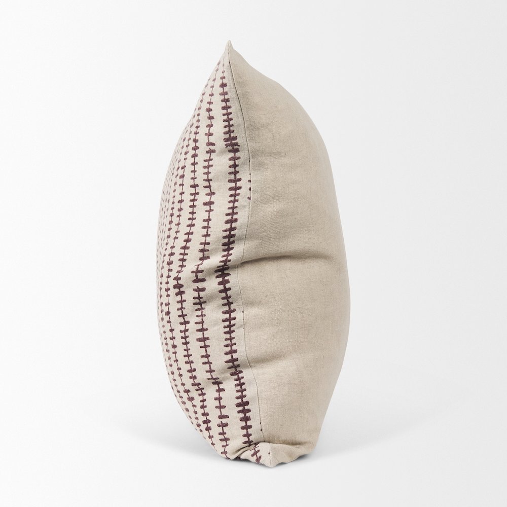 Jenna Beige w/ Merlot Print Linen Square Decorative Pillow Cover. Picture 2