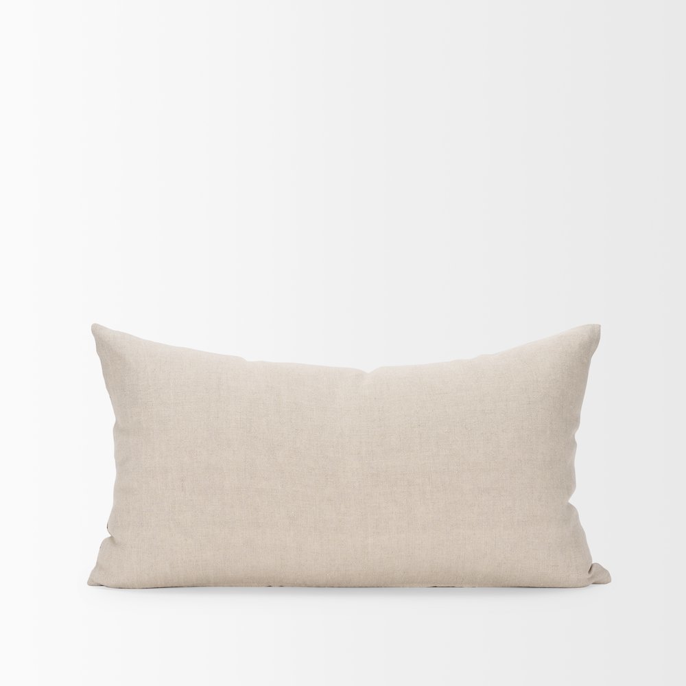 Jenna Beige w/ Merlot Print Linen Lumbar Decorative Pillow Cover. Picture 3