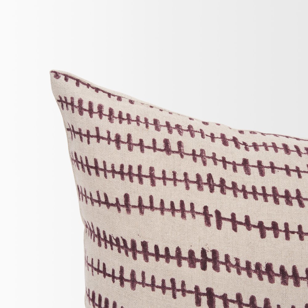 Jenna Beige w/ Merlot Print Linen Lumbar Decorative Pillow Cover. Picture 4