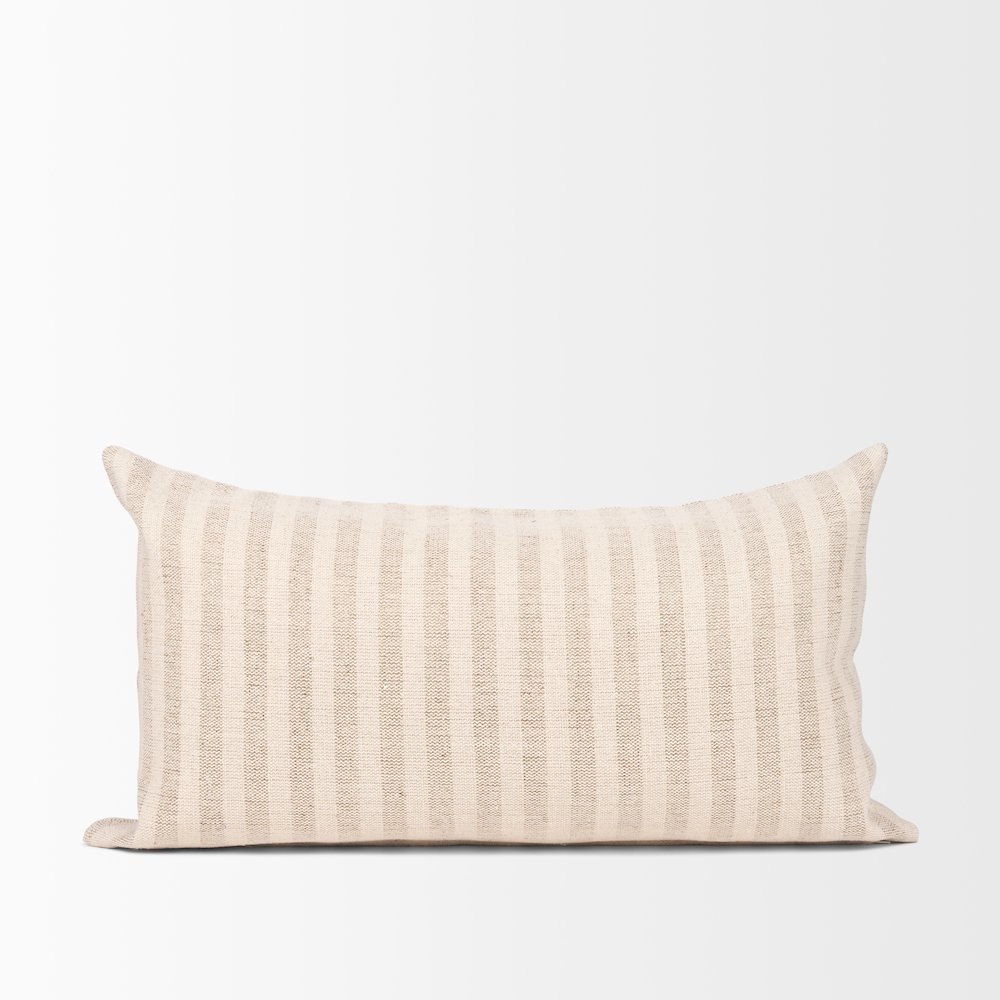 Jace Cream w/ Beige Stripe Lumbar Decorative Pillow Cover. Picture 4